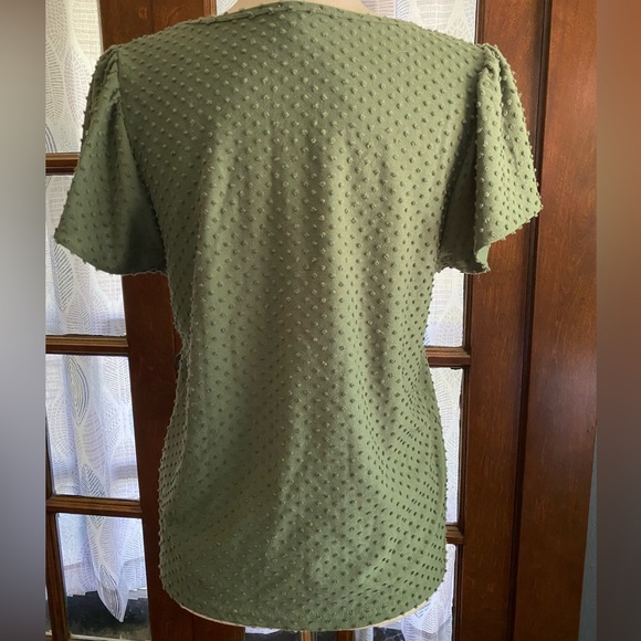 J. Crew Moss Green Flutter Sleeve Swiss Dot Tee - Picture 4 of 9